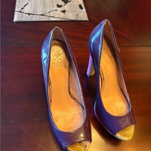 Vince Camuto Shiny Purple Peep Toe Heels